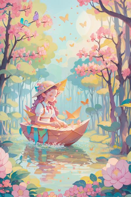 07203-3015573982-, 1girl, butterfly, ((on paper boat)), on the stream, in the forest,, masterpiece, best quality,.png